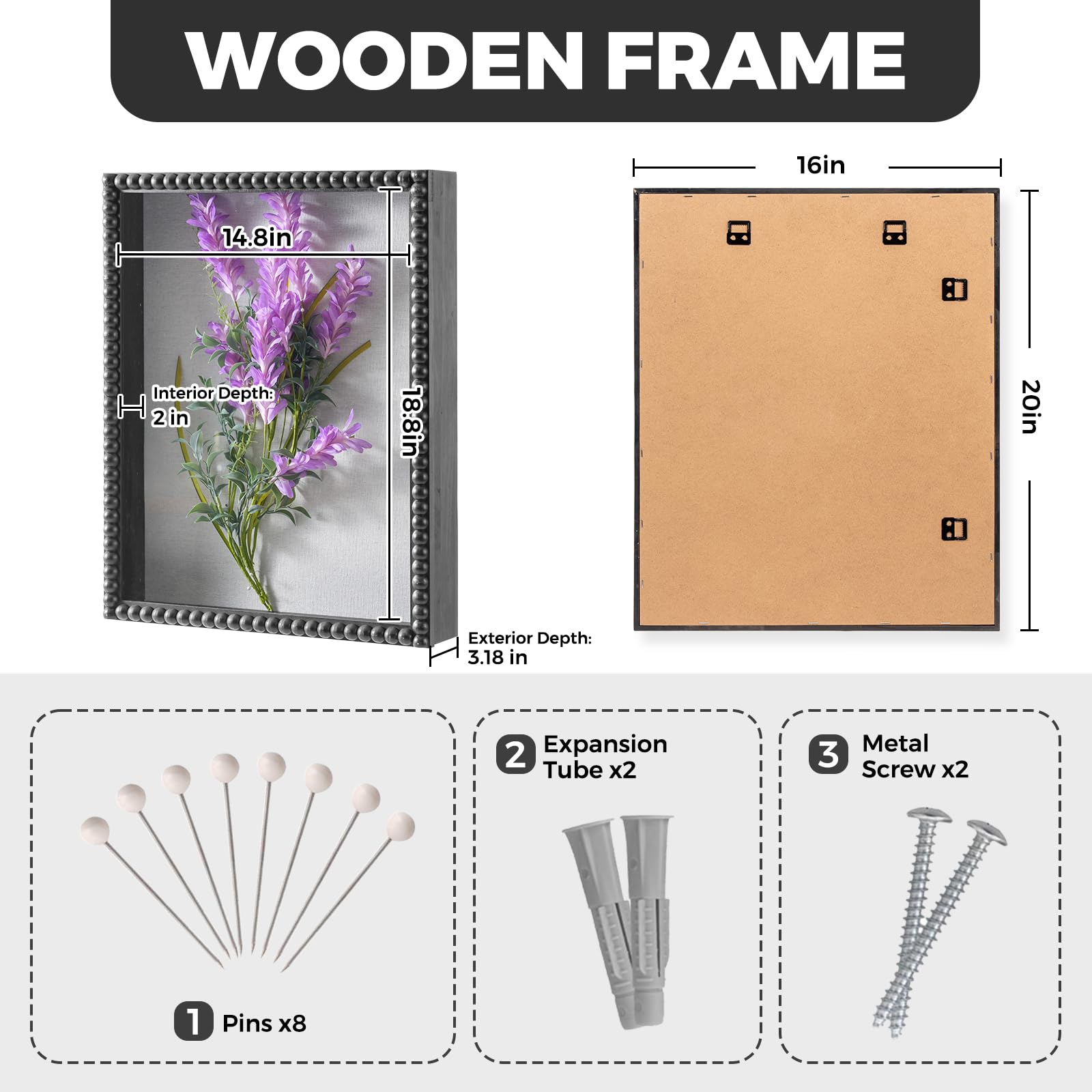 Shadow Box Rahmen 16 x 20 - 5,1 cm tiefer Holz- und Glasvitrine mit einzigartiger Perlentür, tiefe Erinnerungsbox für Fotos, Erinnerungsstücke, Sammlungen, Auszeichnungen, Tickets