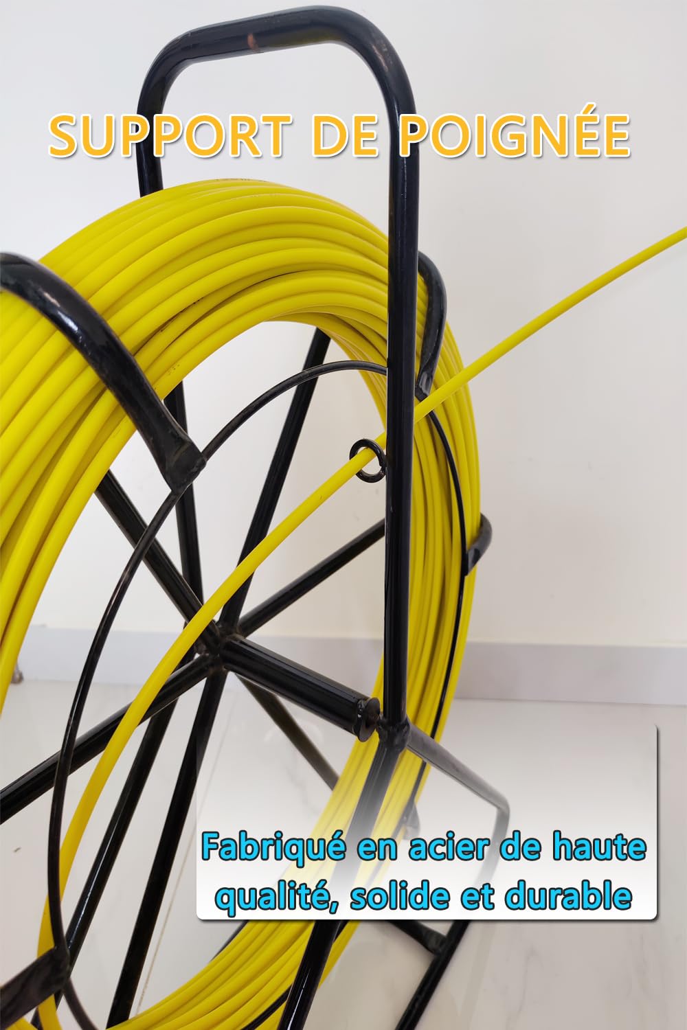 Ruban à Poisson en Fibre de Verre 200m 6mm - Aiguille Électricien pour Tirage de Câbles Électriques - Extracteur avec Bobine et Support Acier - Conçu pour Conduits Murs et Tuyaux Non Conducteurs【200m】