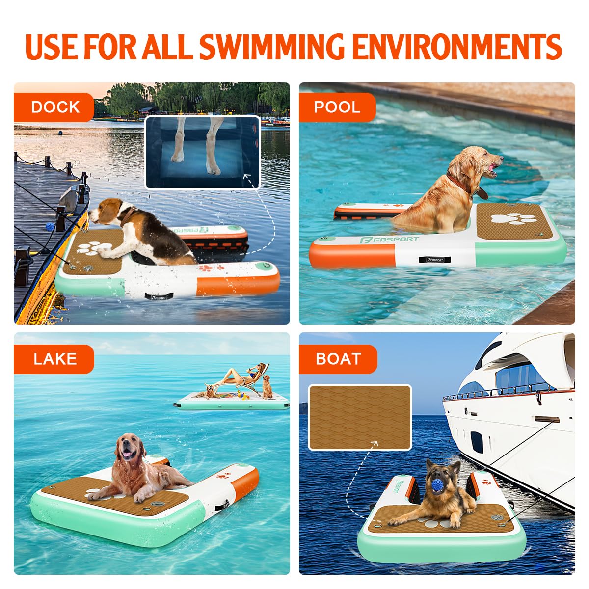 Rampa Gonfiabile per Cani per Accesso all'Acqua, Scala Galleggiante Antiscivolo in EVA per Piscine, Barche e Laghi, Supporta Cani fino a 100 kg