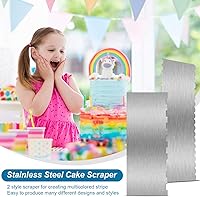 Vista 5 de 2 Pieces Stainless Steel Cake Scraper Large Double Sided Patterned Edge Stripe Edge Smoother Scraper Cake Decorating Comb Pastry Cutter for Mousse