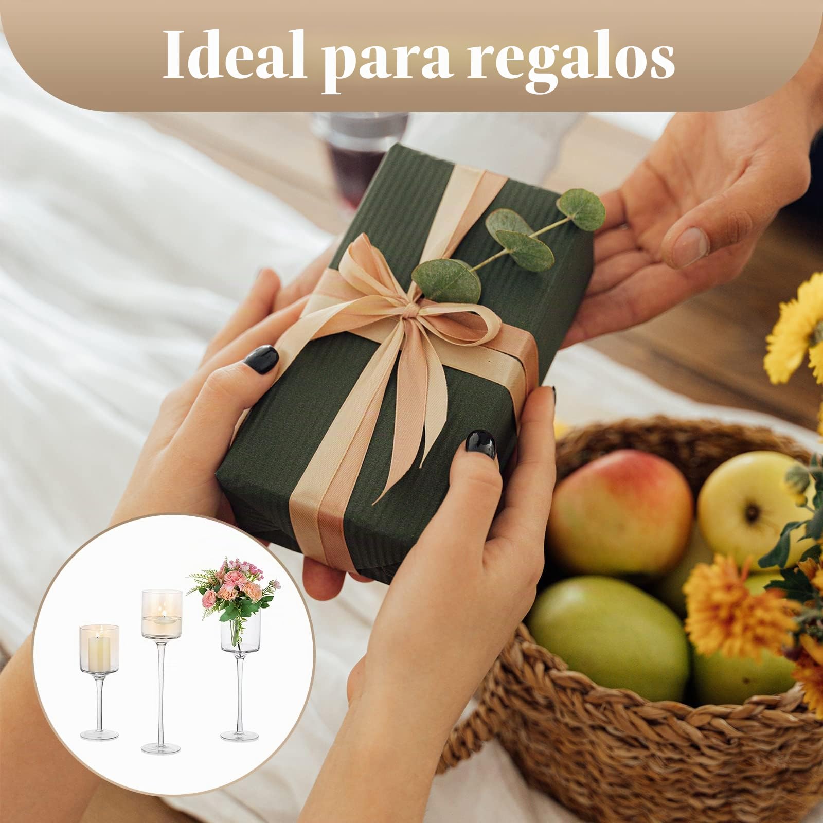 Sziqiqi Portavelas de Velas Pequeñas de Vidrio, 6 Piezas Portavelas de Columna Elegante Candelabros Transparente, Velas para Candelabros Centro de Mesa para Regalos de Boda y Decoración Navideña | Soporte alto para velas de té, para pilar pequeño, flotant