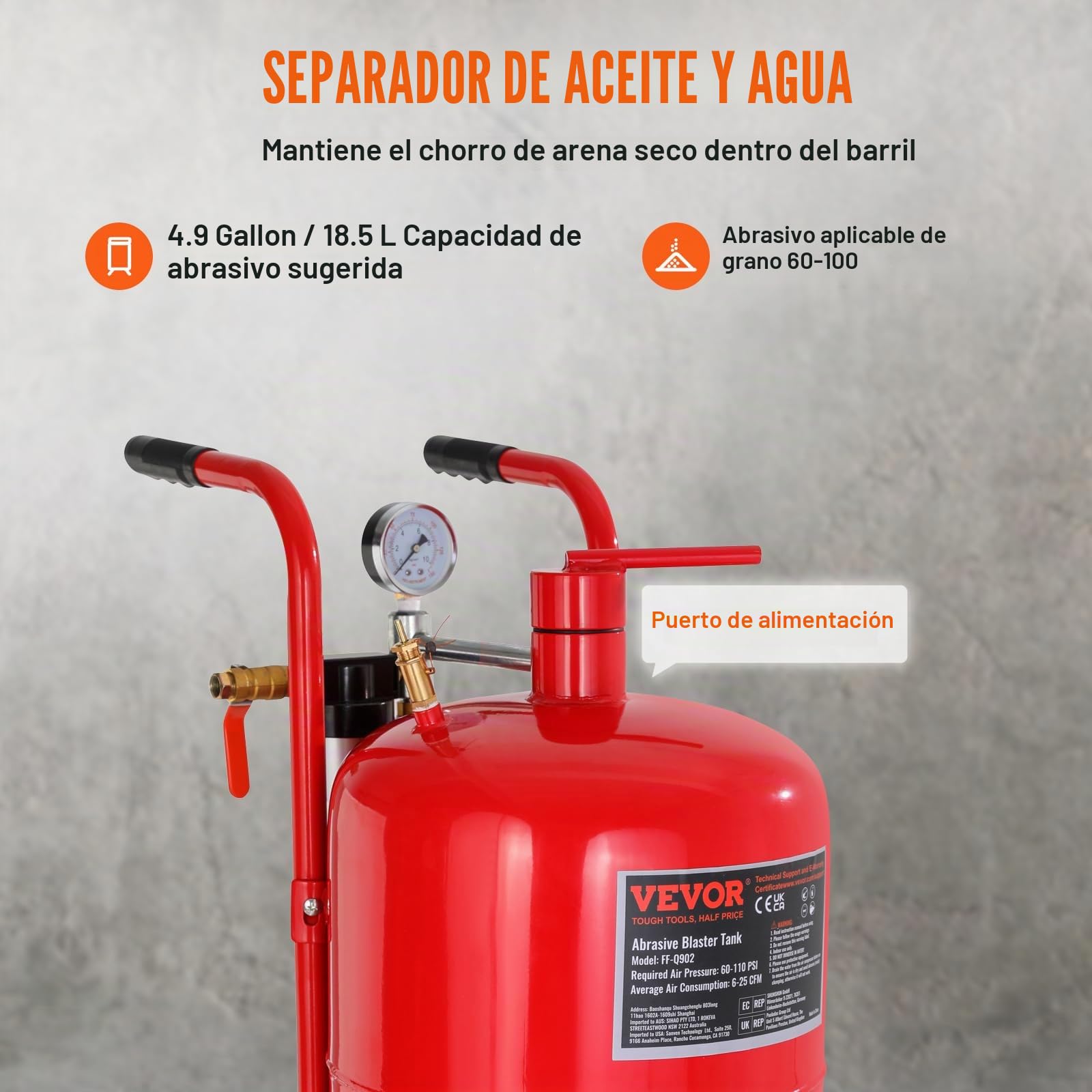 VEVOR Máquina Chorro de Arena 40L, Arenadora Chorro de Aena Profesional 60-125 PSI, con Accesorios 3 m