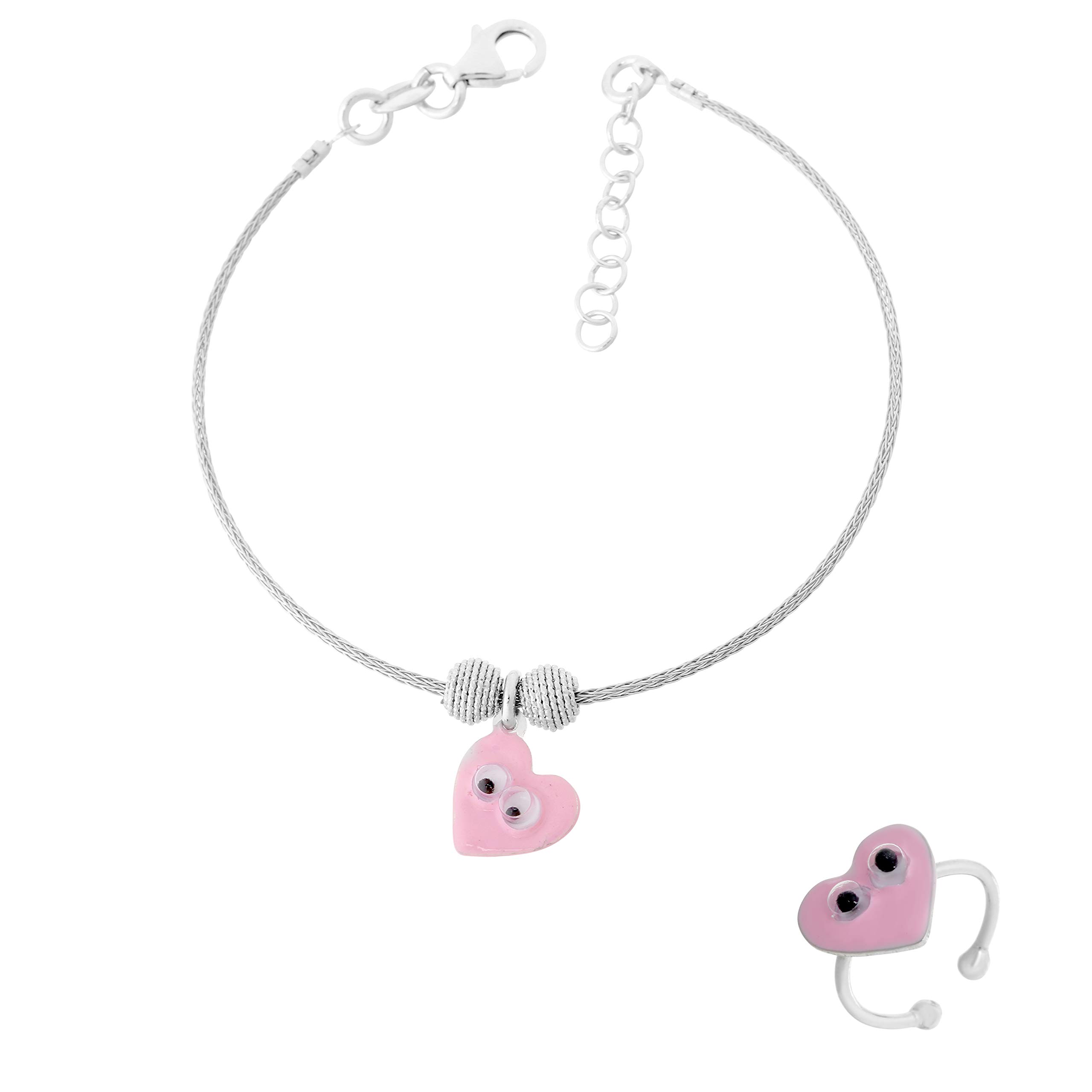 Orphelia 925 Silver Kids - Set di bracciale + anello a forma di cuore con angelo rosa