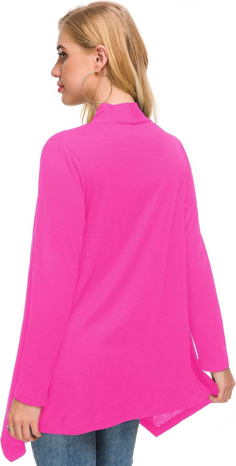 Afibi Women Open Front Lightweight Long Sleeve Soft Drape Cardigan Small Coral