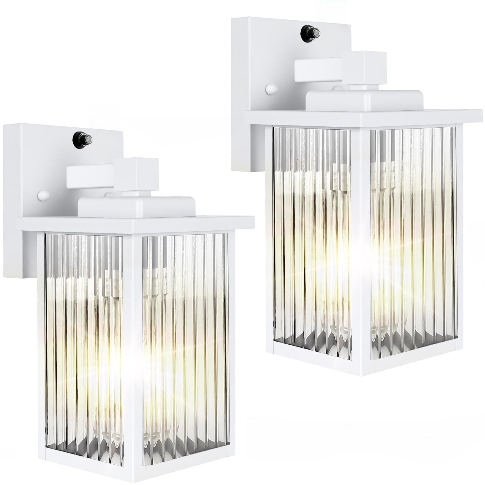 2-Pack 13" White Outdoor Wall Light, All-Metal Frame Porch Light