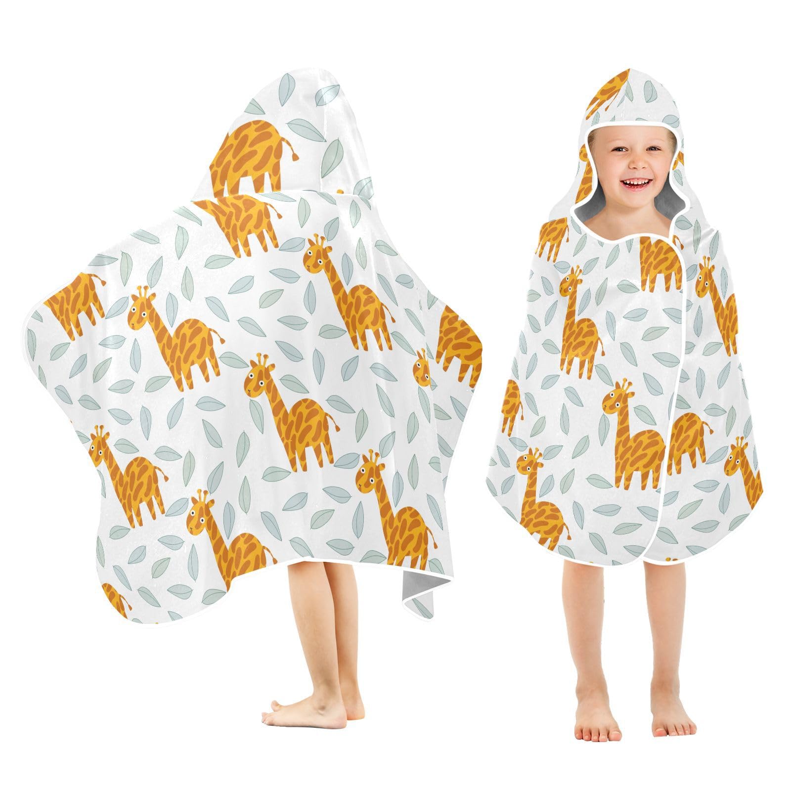 susiyo Kids Hooded Bath Towel Cartoon Summer Giraffes Beach Towel for Kids 23.5 x 50 Inch Microfiber Soft Absorbent Quick Dry Bath Swim Pool Towel Wrap Poncho Bathrobe with Hood for Kids Toddler