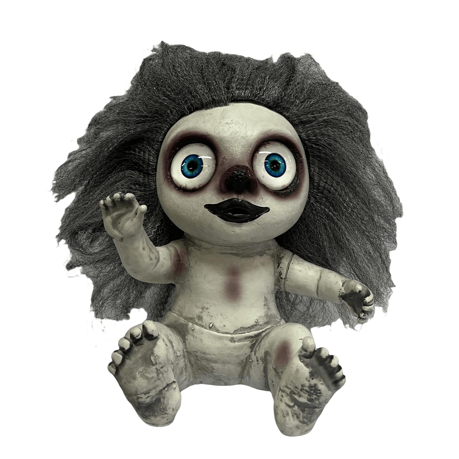 Poupée drôle aux gros yeux d'Halloween : accessoire décoration maison hantée 28cm