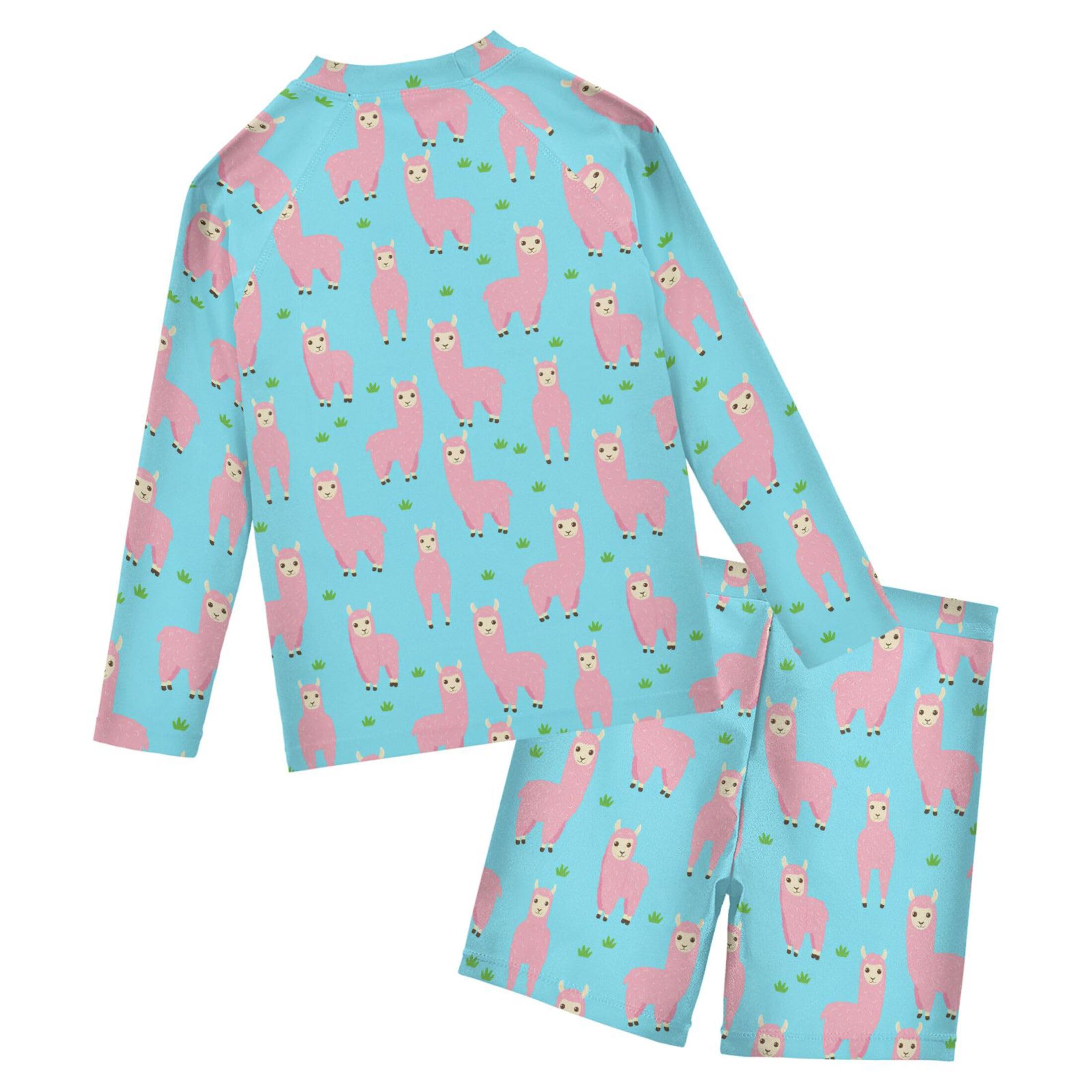 Cute Alpaca Toddlers and Baby Boys' Swimsuit Trunk and Rashguard Set B0404037