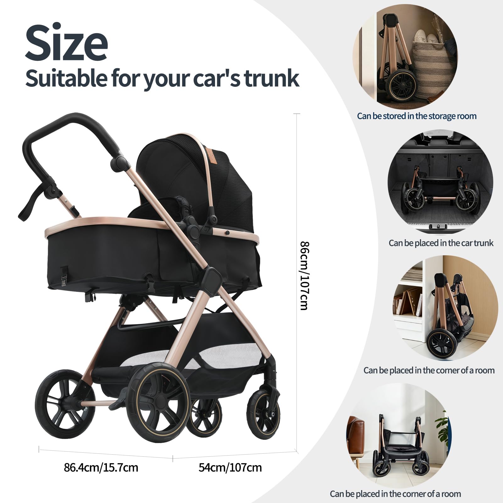 Poussette 3 en 1 Système de Voyage Pliable Pneus Caoutchouc 0-4 Ans