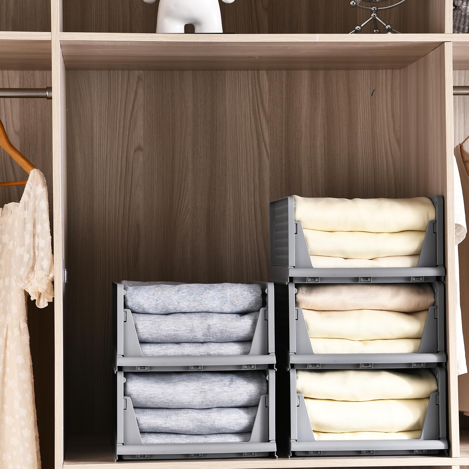RMAN® Cassetti per Armadio Interno 4 set Organizer Armadio Plastic Contenitori per Armadio Salvaspazio per T-shirt, Biancheria Intima, Pantaloni, Calze, Grigio(40 x 30 x 68 cm)