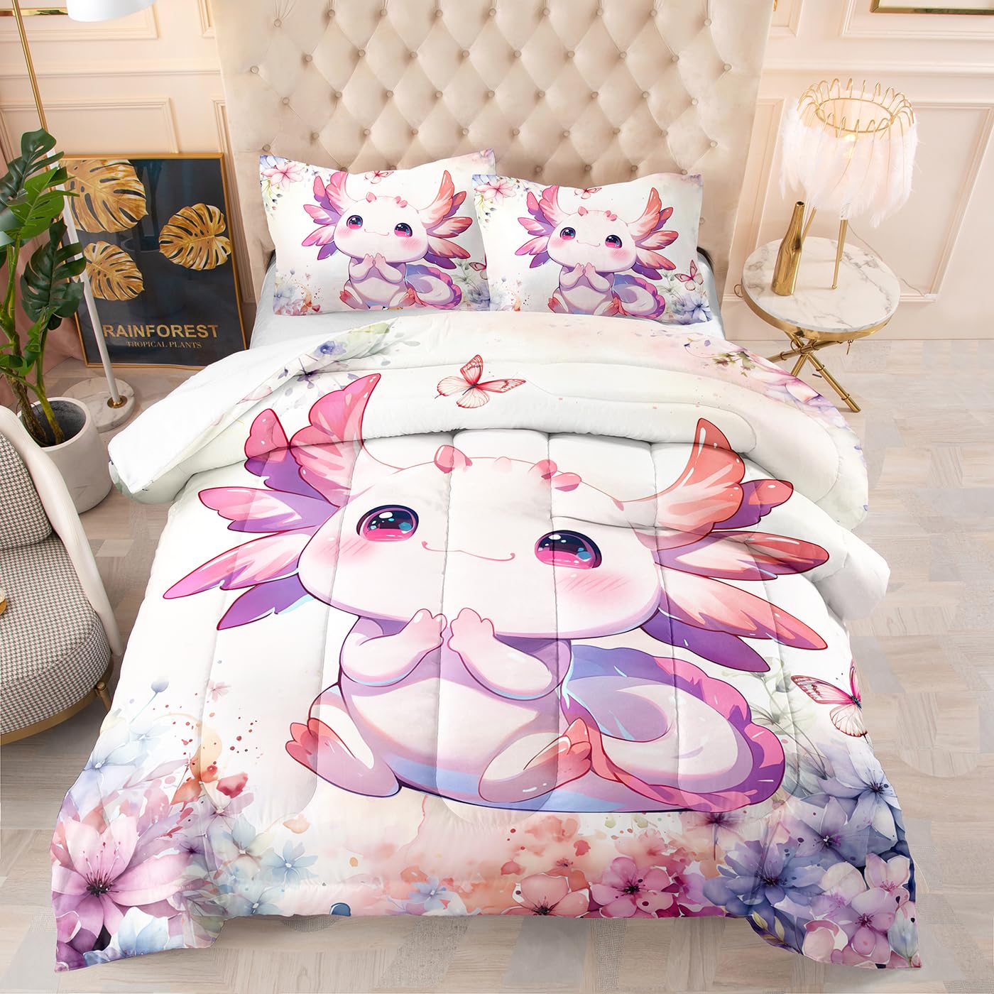 Edredon Cama 180 Animales Rosados Estampado Bedding Edredón Nórdico 230X260 Cm, Edredón De Fibra 200Gr/M²,Transpirable Colcha De Microfibra para Todas Las Estaciones