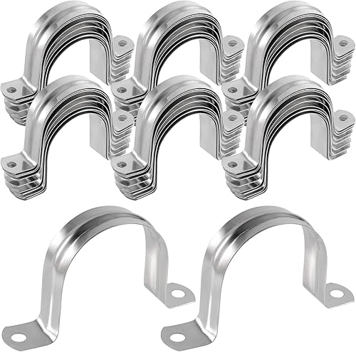 HOZEON 100 correas de tubo de acero inoxidable de 2 pulgadas, resistente y duradera correa de dos agujeros, soporte en U, abrazadera de correa