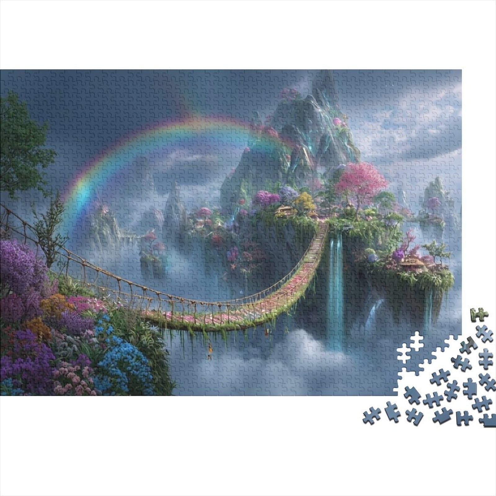 Fantasy Valley Rainbow Bridge Jigsaw Puzzle for Adults 1000 Piece Jigsaw Puzzle Paper Puzzle Game Magical Landscape Family Fun Relaxation Home Decor Gift 38x26cm/1000pcs