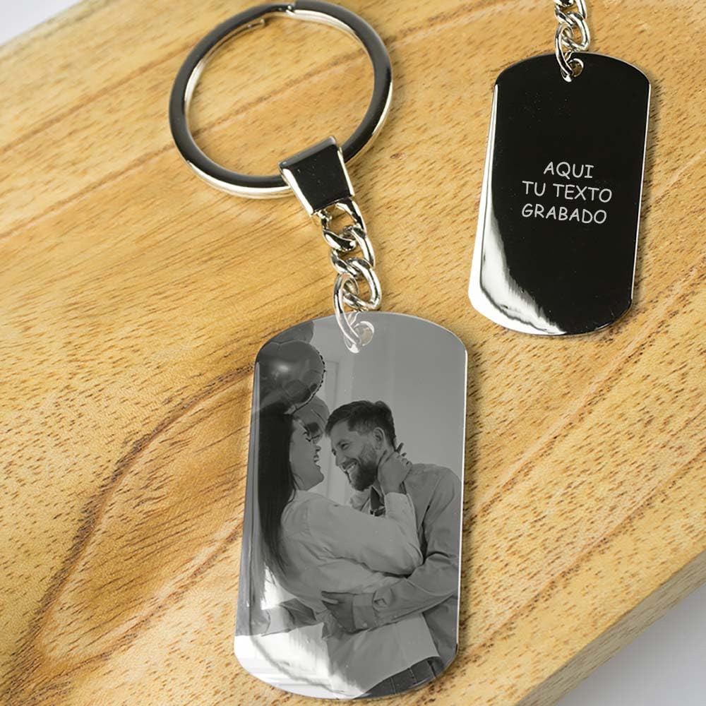 CALLEDELREGALO - Llavero Personalizado con Foto y Texto Grabado a Láser | Regalo Original para hombre y mujer | Acero Inoxidable | Ideal para Cumpleaños, San Valentín, Día del Padre | Estuche Regalo