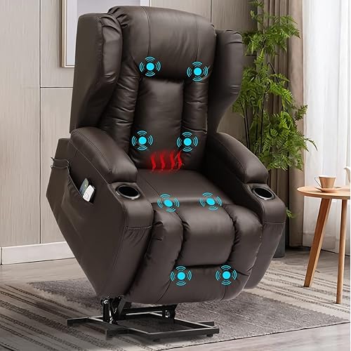 Miniatura 8 de Sillas reclinables eléctricas para personas mayores con masaje y calefacción, silla reclinable de piel sintética para sala de estar, asiento de cine