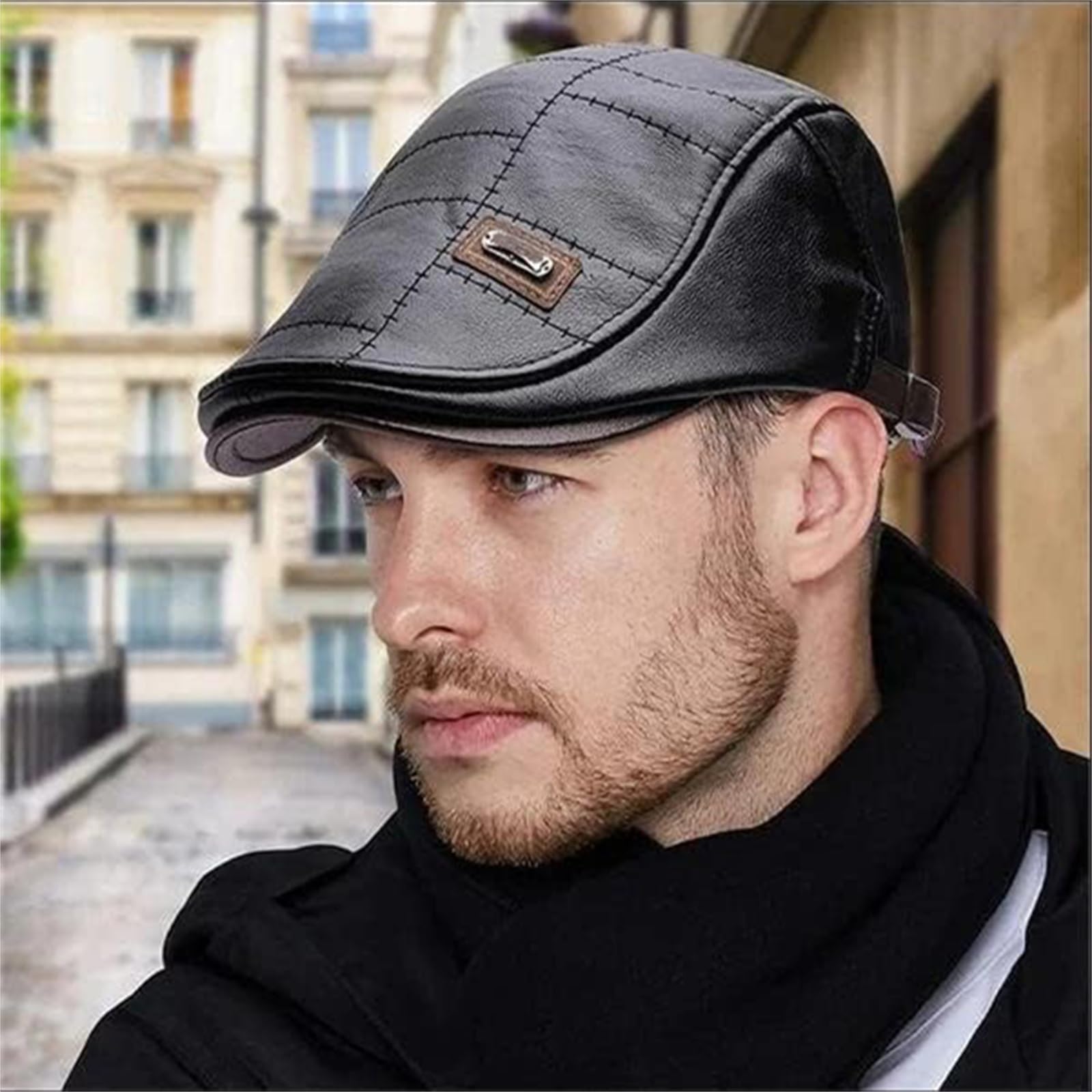 2023 modny skórzany beret moda na co dzień ciepły beret męski regulowany PU skóra czapka wędkarska unisex