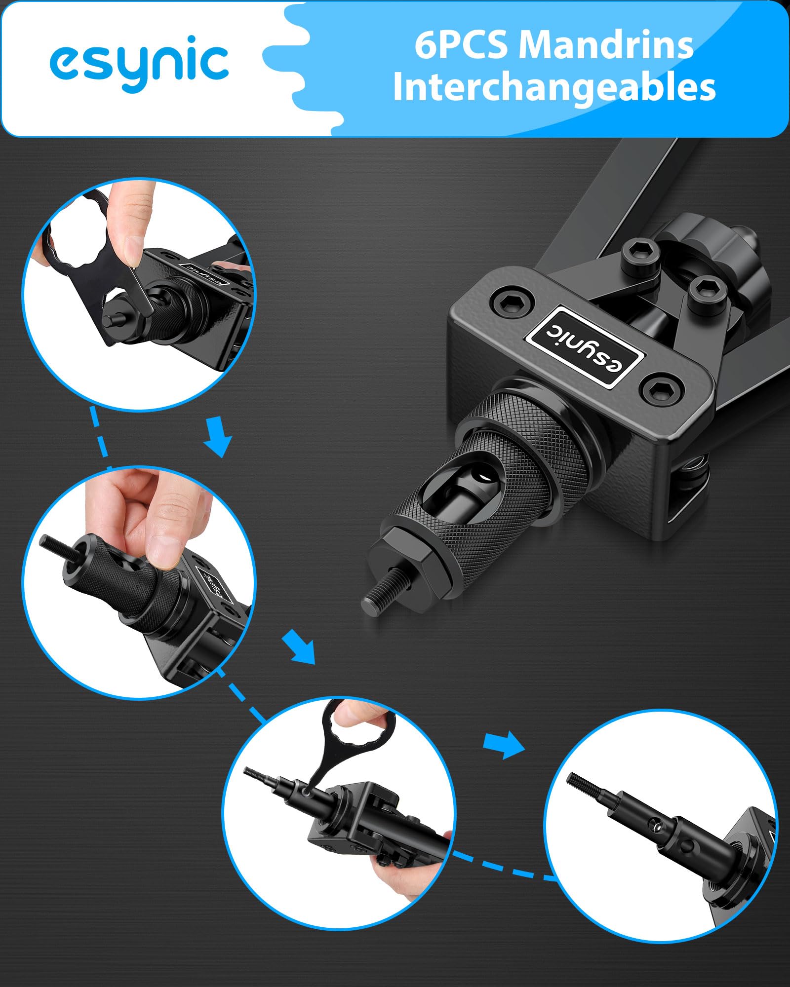 eSynic 14" Pince à Rivet Insert avec 6pcs Mandrins Métriques M3 M4 M5 M6 M8 M10 125pcs Écrous Pince à Insert Fileté avec Étui de Transport Kit de Pince à Écrou Fileté Économie de Main-d'œuvre - Noir