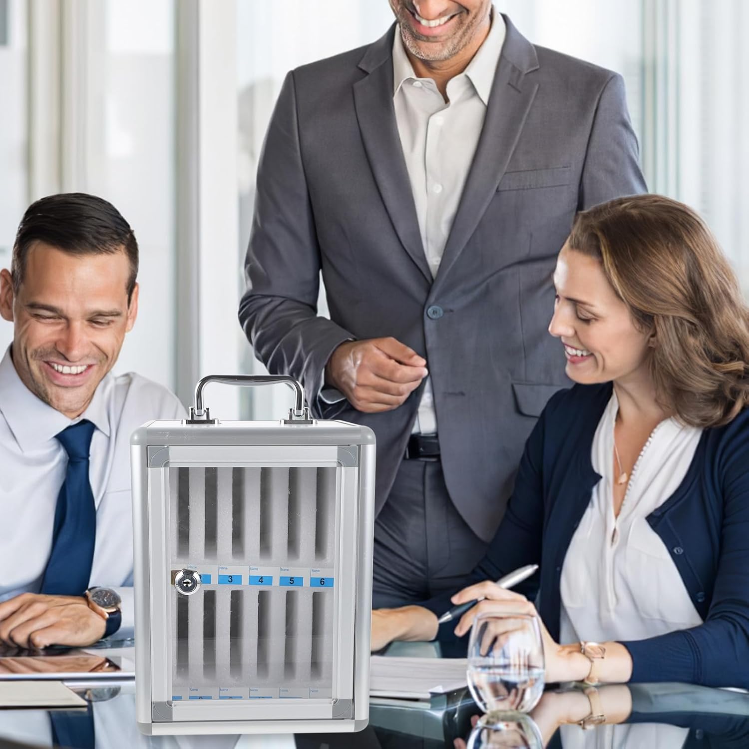 Milisten Cellphone Locker Box 12-Slot Phone Storage Cabinet with Handle and Lock for Office, School, and Meeting Room Phone Management