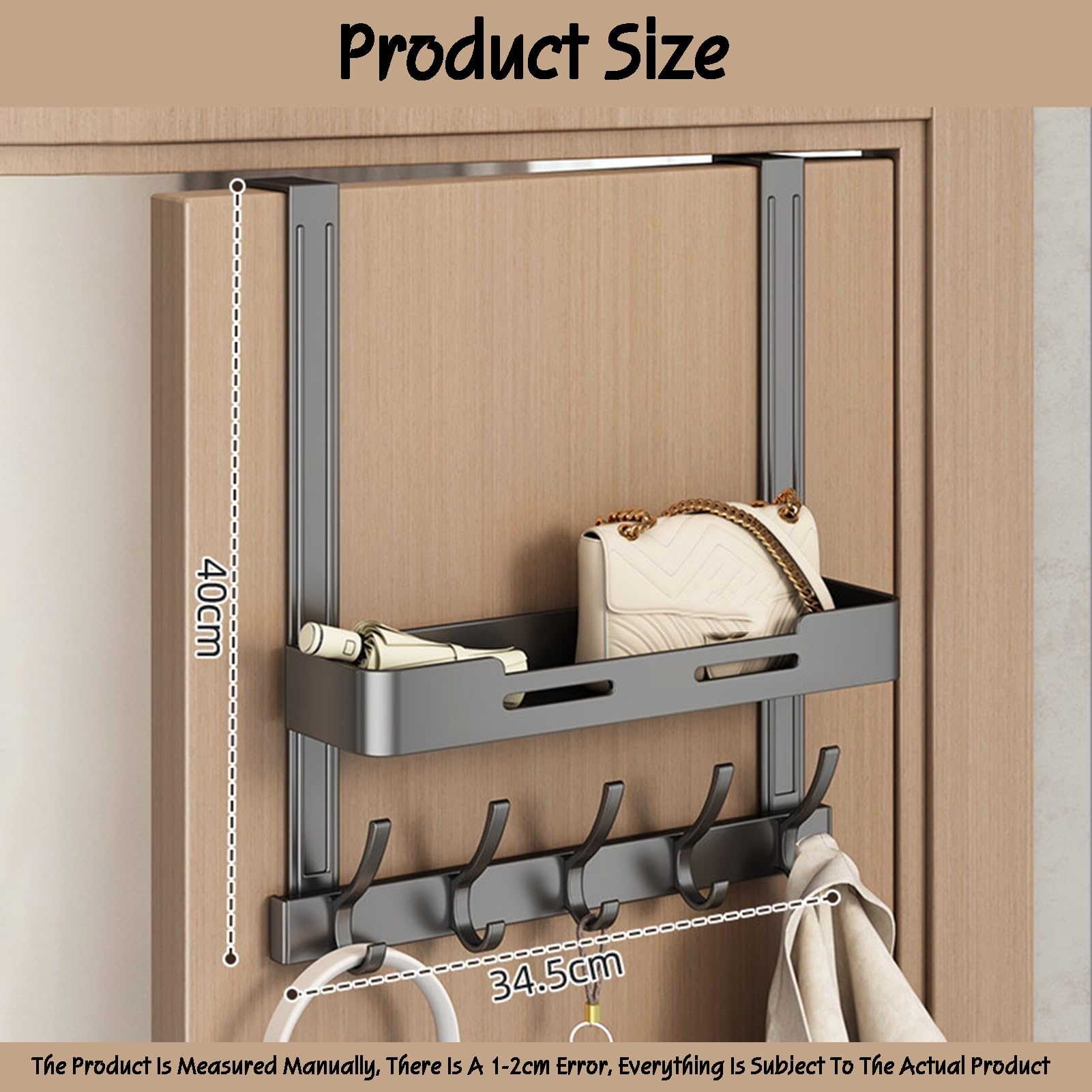 Organizzatore e Contenitore da Appendere Dietro la Porta, con 1 Cestino e Gancio Appendiabiti, mensole per dispensa, organizzazione per Lavanderia e Bagno (5 Ganci)
