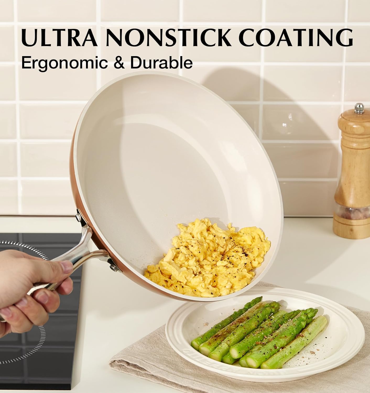 KOCH SYSTEME CS 10 Inch Nonstick Frying Pan with Lid, Ceramic Non Stick Frying Pans, Non Stick Pan for Cooking, Induction Compatible Skillet, Free of PFOA & PTFE, Dishwasher & Oven Safe, Brown - Image 2