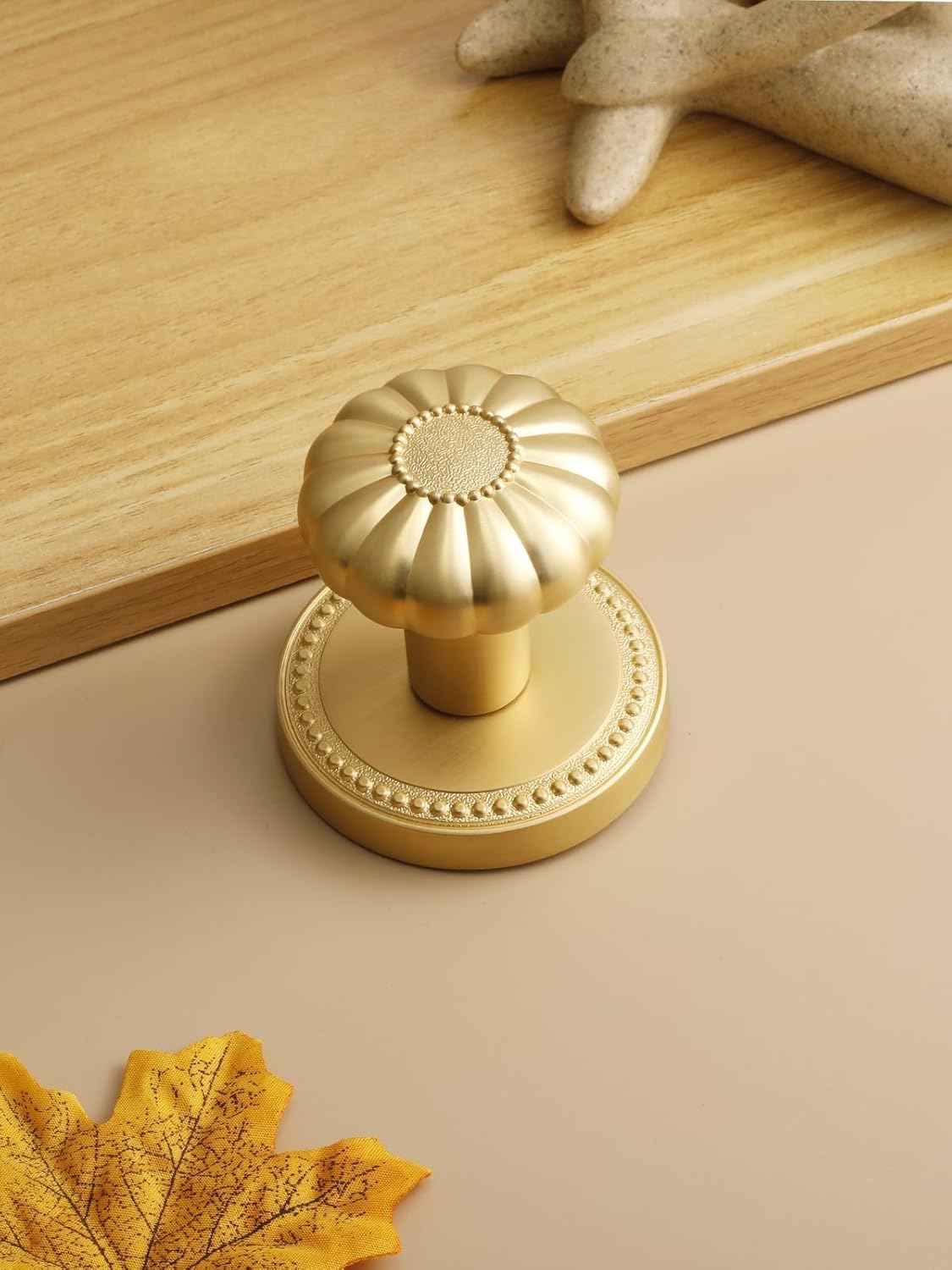 Dummy Gold Door Knobs Interior Satin Brass Dummy Door Handle Single Sided Decorative,Zinc Alloy 1 Pack