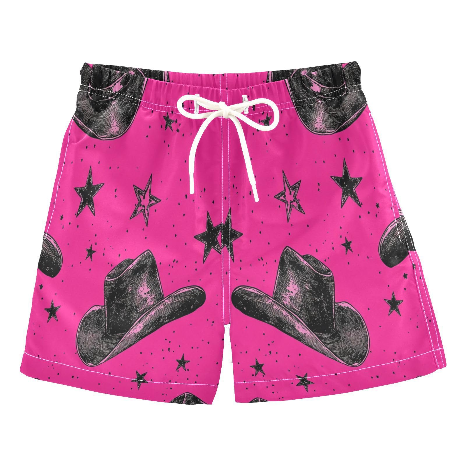 Jucciaco Boys Beach Board Shorts Cowboy Hat Star Novelty Quick Dry Swim Trunk Swimwear for Kids
