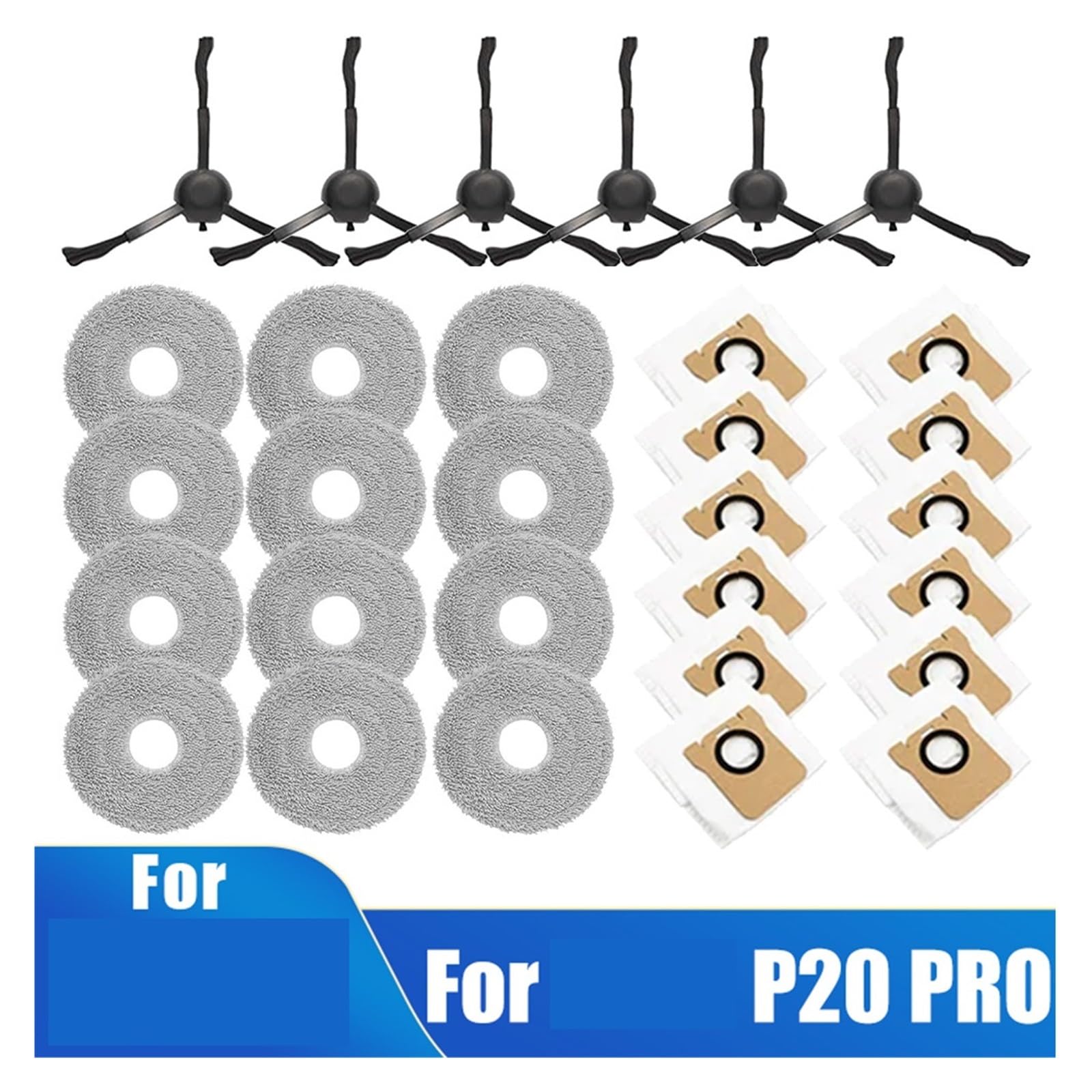Kit De Accesorios for Robot Aspirador Compatible Con JONR P20 PRO, Cepillo Lateral De Repuesto, Paño De Mopa, Bolsa for El Polvo, Piezas De Limpieza De Microfibra De Repuesto(30 Pack)