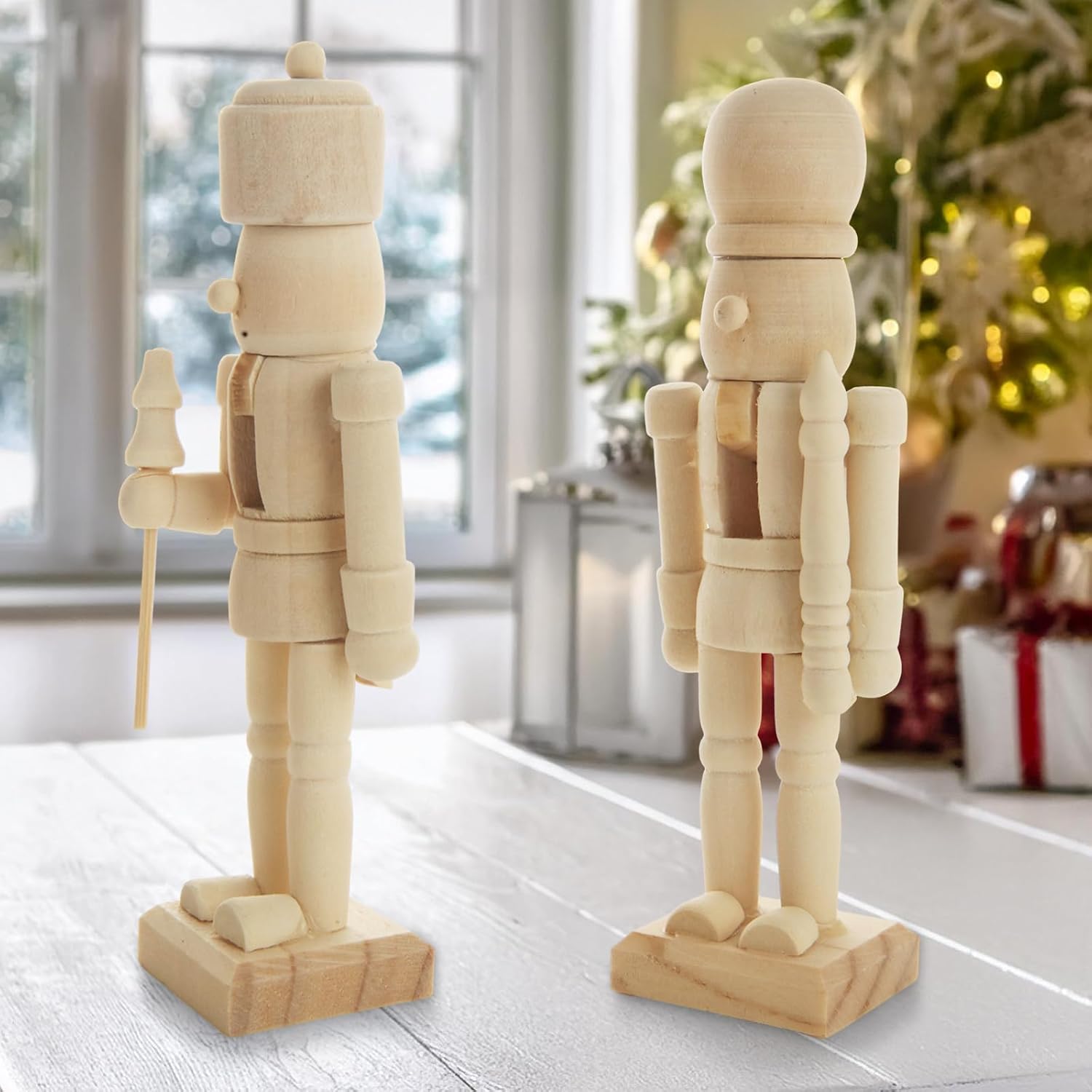 12 Pack Unpainted Nutcracker, Wooden Nutcracker Unfinished DIY Craft Christmas Decor, DIY Nutcracker, 4.7 Inch, with Paint and Brushes