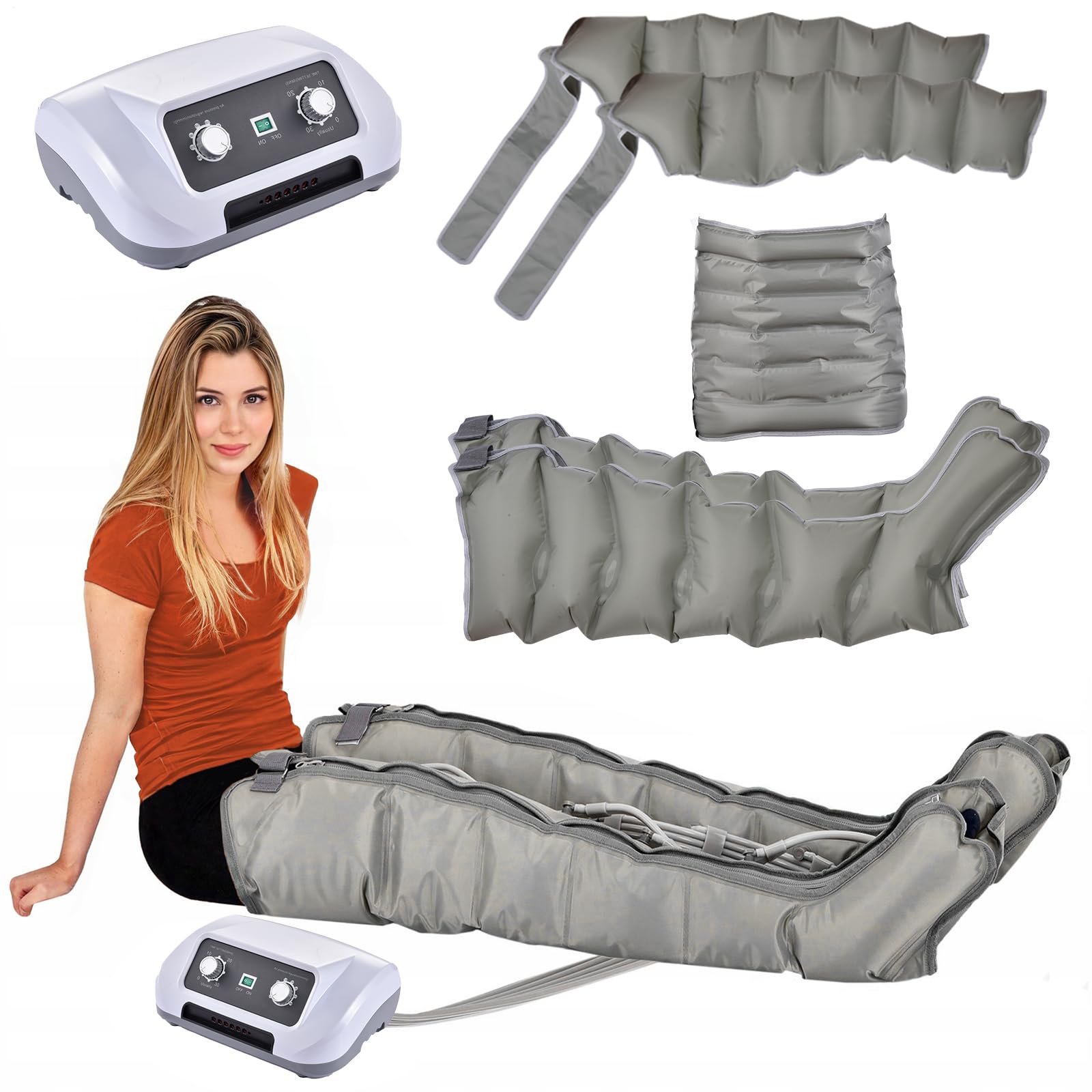 Dispositivo De Drenaje Linfático Con 6 Cámaras De Aire, Masajeador De Piernas, Compresión De Aire Para Masaje Y Relajación Muscular Para El Dolor Y La Circulación, 30-240 MmHg