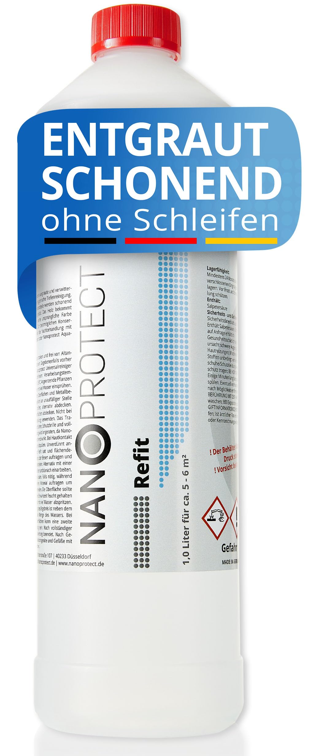 Nanoprotect Holz Refit | Holzreiniger und Holz-Entgrauer | Restaurieren ohne Schleifen | Frei von Oxalsäure | Hygienische Tiefenreinigung