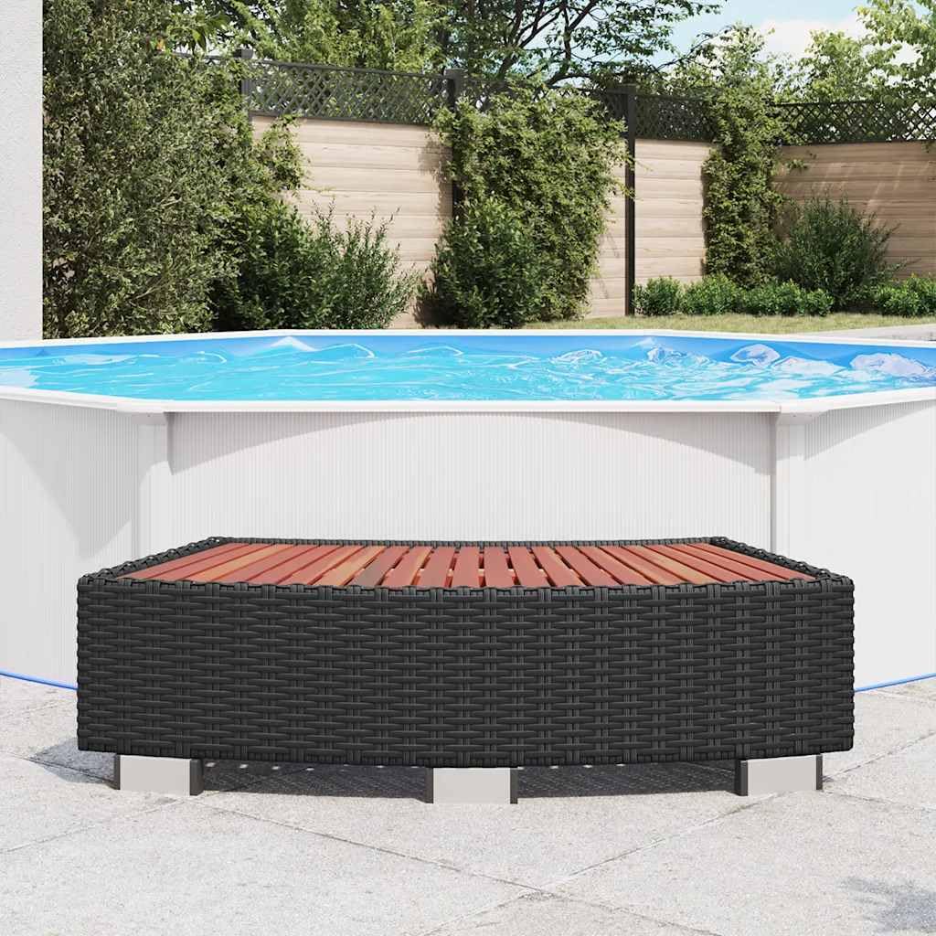 Entrée de spa en polyrotin noir 92 × 45 × 25 cm avec pieds en aluminium, échelle de piscine résistante aux intempéries et échelle de sortie pour jacuzzi, escalier de piscine avec plateforme