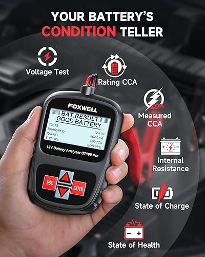 Miniatura 2 de FOXWELL BT100 Pro - Probador de batería de 12 V, probador de batería de automóvil, probador de carga de batería, analizador digital de batería