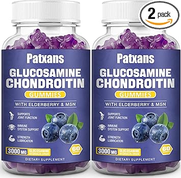 2 Packs 3000MG Glucosamine Chondroitin Gummies - Extra Strength Joint Health & MSM Elderberry Natural Joint Support Supplement, Flexibility, Antioxidant Immune Support for Adults, 120 Gummies.