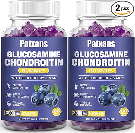 2 Packs 3000MG Glucosamine Chondroitin Gummies - Extra Strength Joint Health & MSM Elderberry Natural Joint Support Supplement, Flexibility, Antioxidant Immune Support for Adults, 120 Gummies.