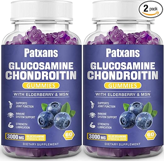 2 Packs 3000MG Glucosamine Chondroitin Gummies - Extra Strength Joint Health & MSM Elderberry Natural Joint Support Supplement, Flexibility, Antioxidant Immune Support for Adults, 120 Gummies.