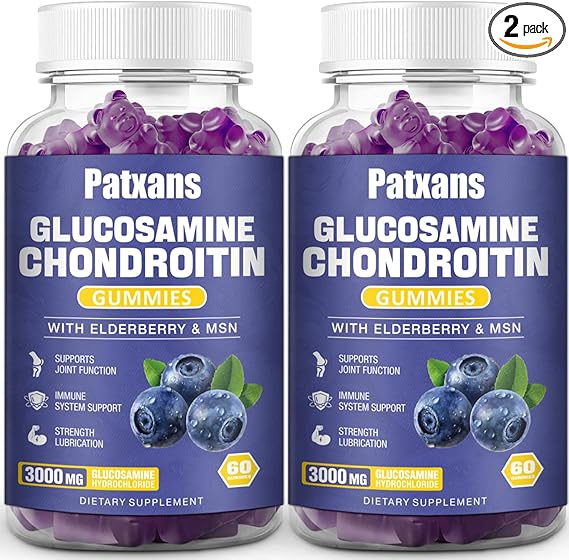 2 Packs 3000MG Glucosamine Chondroitin Gummies - Extra Strength Joint Health & MSM Elderberry Natural Joint Support Supplement, Flexibility, Antioxidant Immune Support for Adults, 120 Gummies.