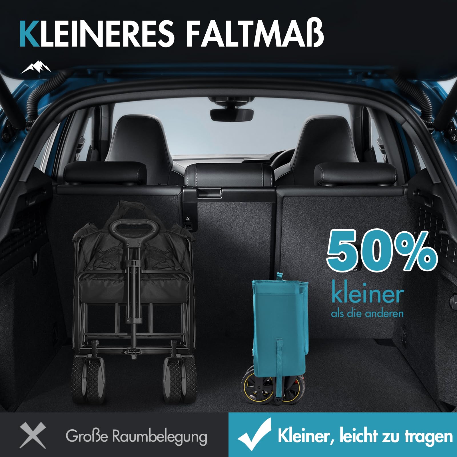 Portal Bollerwagen faltbar XXL Große Ladefläche 120kg belastbar Handwagen mit Getränkehalter Seitentasche Transportwagen Leiterwagen klappbar Strandwagen Faltwagen für Garten Camping Festival