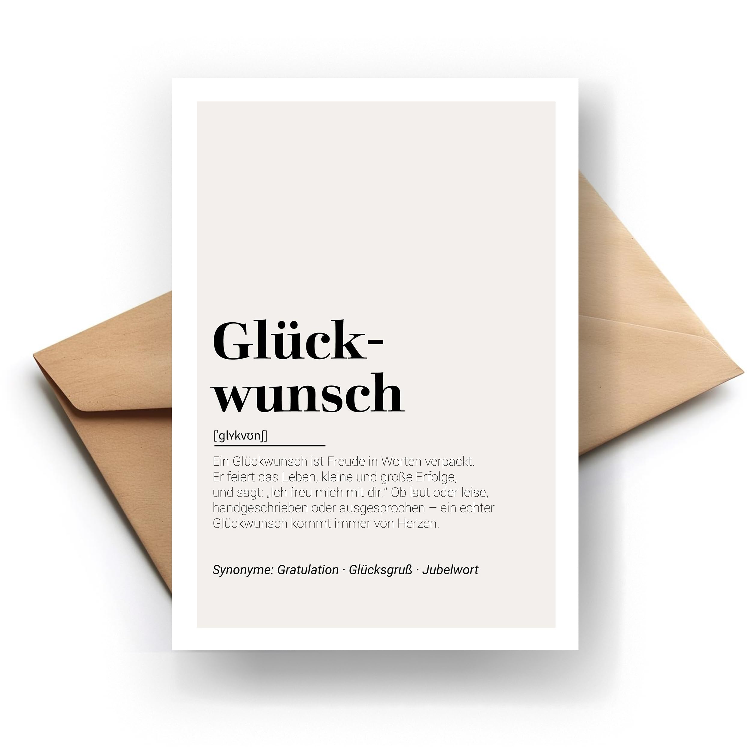 Glückwunsch Definition Klappkarte – Stilvolle Premium Karte | Hochwertige Glückwunschkarte | Originelle Geschenkidee | Handmade | 300g Papier | Grusskarte Inkl. Umschlag