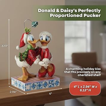 Enesco Disney Traditions Collection by Jim Shore Donald and Daisy Duck Mistletoe Figurine- Stone Resin Hand Painted Crafted Collectible Christmas Disney Figurines Home Decor Statue, 6.13 Inch