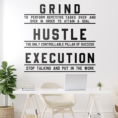 Miniatura 2 de Chinco Calcomanía motivacional e inspiradora para pared, diseño de ejecución de grind hustle, decoración de oficina, calcomanías de vinilo positivo