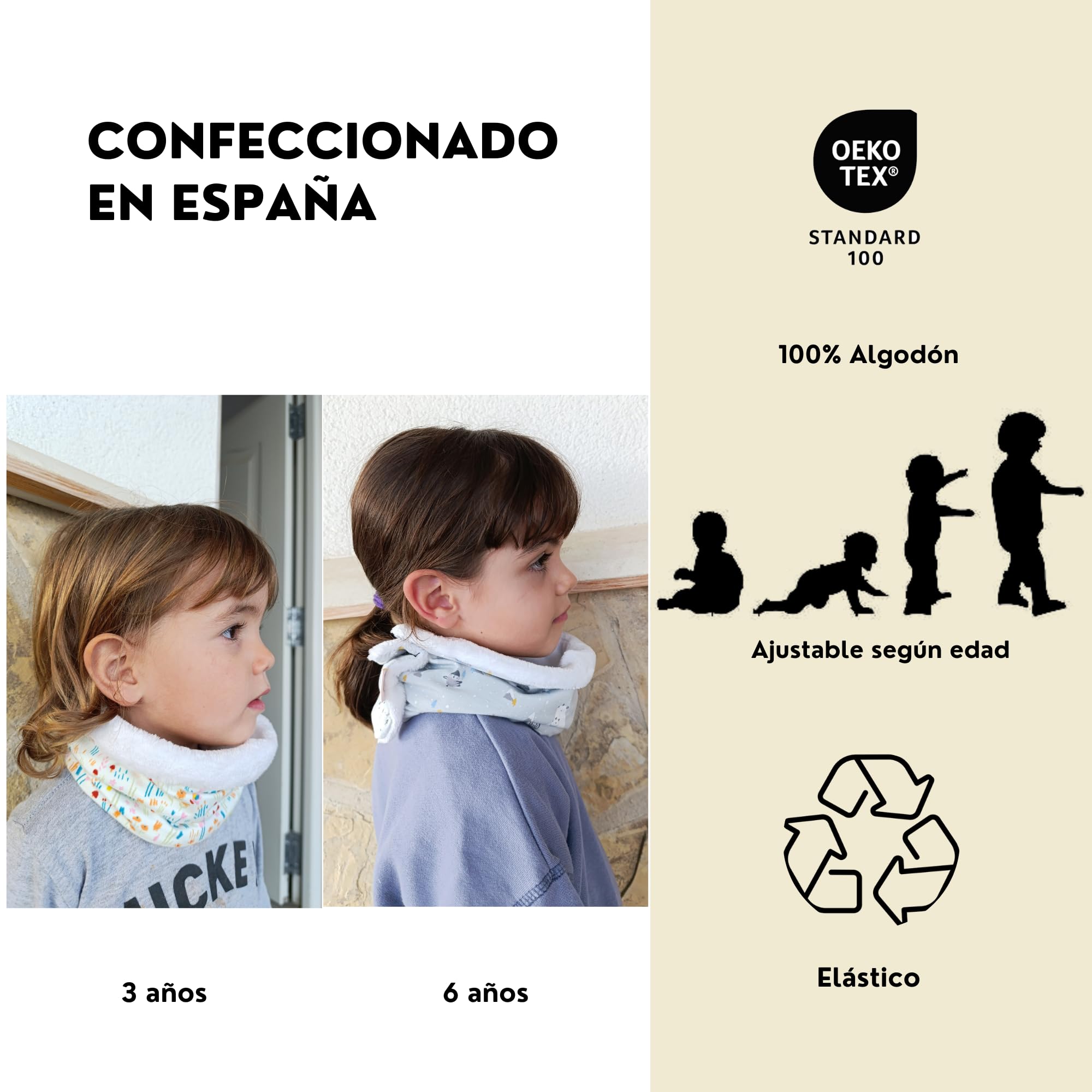 Braga Cuello Bebe - Bufanda Bebe - Braga Cuello Niño y Niña - Cuello Polar con botones – Confeccionado en España- Algodón orgánico - Desde los 9 meses