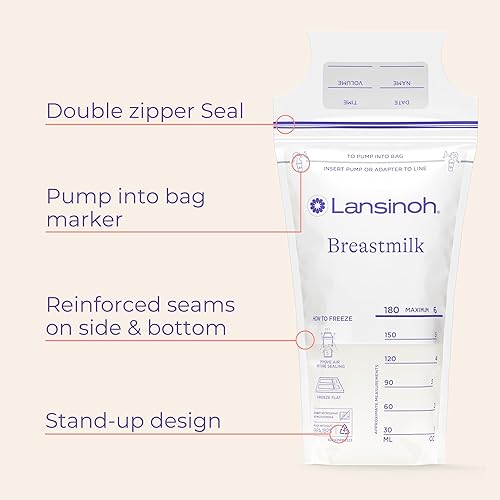 Miniatura 25 de Lansinoh Bolsas de almacenamiento de leche materna, 50 unidades, para congelar y descongelar rápidamente para alimentar con biberones, resistencia