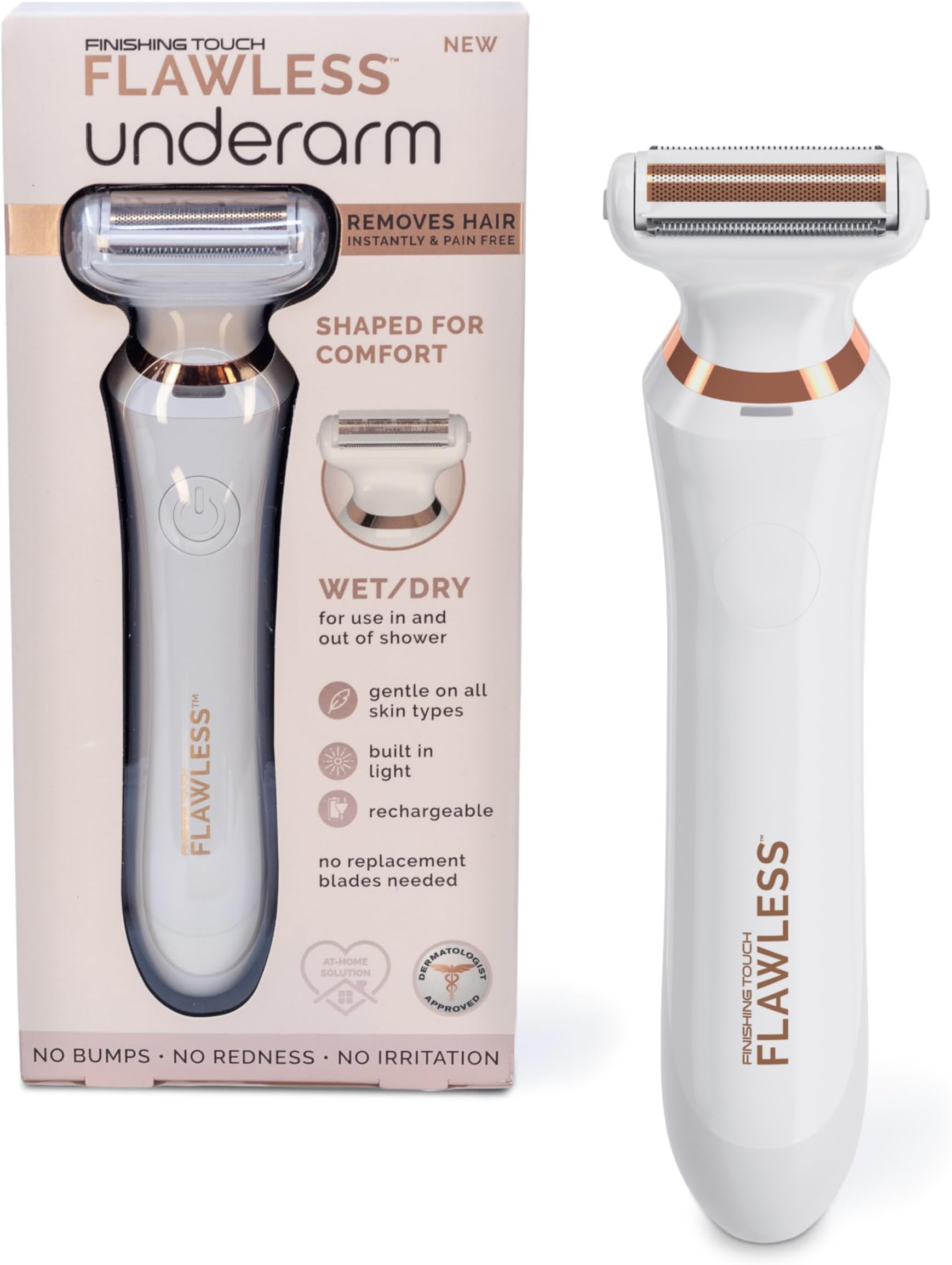 Finishing Touch Flawless Underarm Hair Removal Electric Razor Device, Designed to Shave and Contour Womens Sensitive Underarm Area, Cordless Groomer, Painless for All Skin Types