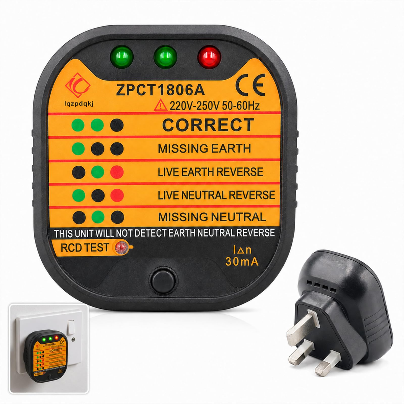 Socket Tester UK RCD Plug Tester, LCD Plug Socket Tester 220-250V