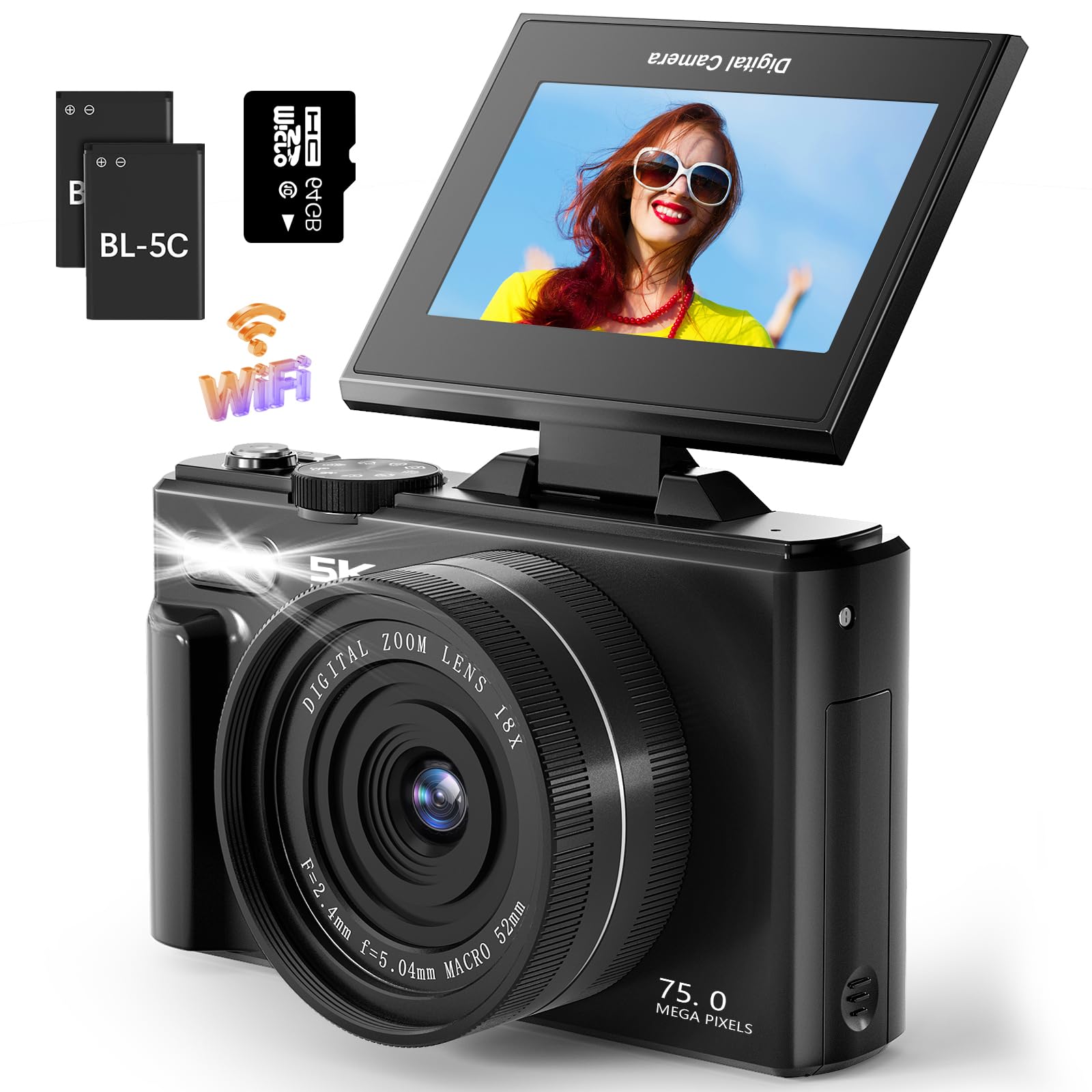 Amazon.com : 5K 75MP Digital Camera for Photography with WiFi