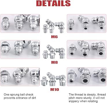 Hilitchi 123Pcs Metric Hydraulic Zerk Grease Fittings Assortment Kit (Metric)