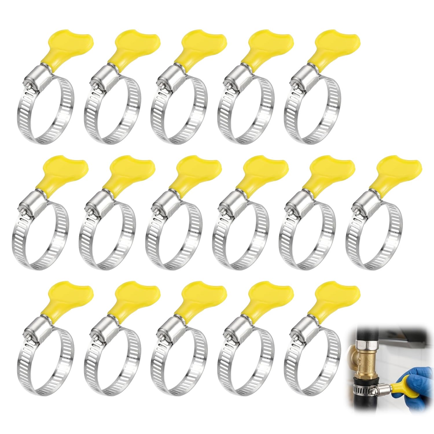 16 Pcs Hose Clips Set, Stainless Steel Jubilee Clips Assorted Sizes, Adjustable Worm Drive Hose Clamps for Home and Garden Pipe Connections