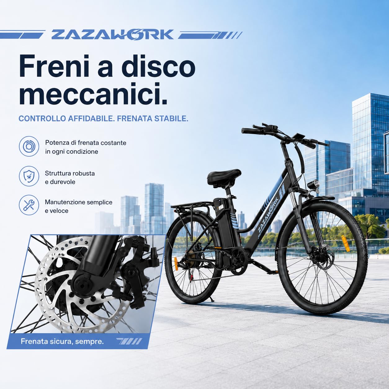 Bici Elettrica Uomo Donna 26 Pollici, E-Bike City con Motore 250W e Batteria 36V 20Ah, Autonomia 120km, Cambio 7 Velocità, Freni a Disco, Bicicletta Elettrica Economica