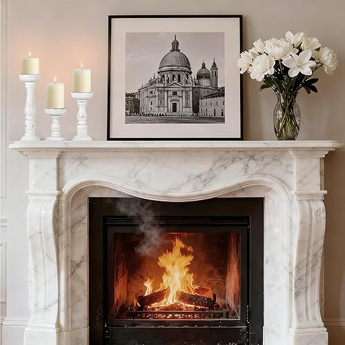 Miniatura 7 de Juego de 3 portavelas grandes para velas de pilar, estilo granja, decoración del hogar para mesa, centro de mesa, mesa de café o chimenea (blanco