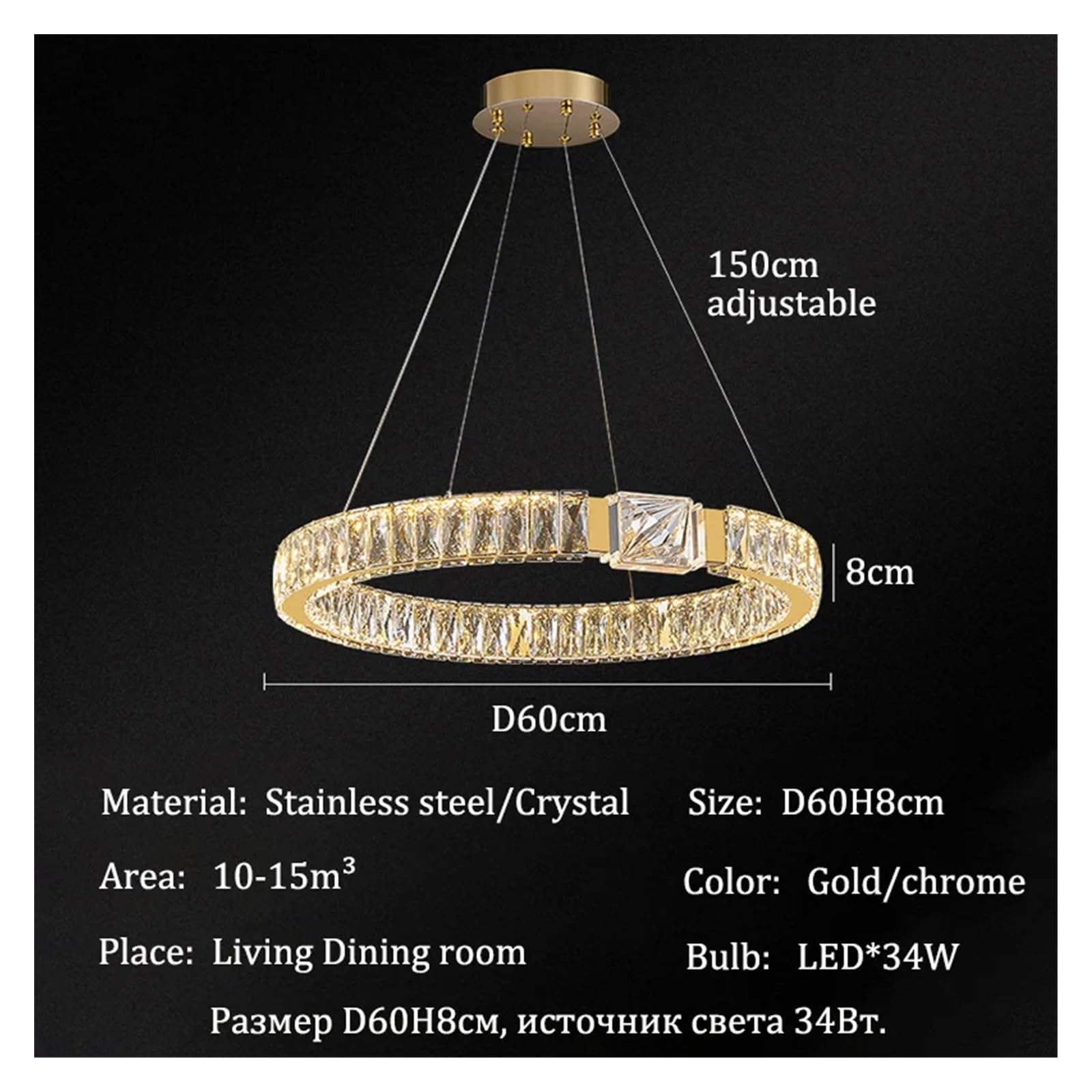 Nowoczesne luksusowe kryształowe żyrandole LED do domu i willi dekoracja salonu jadalnia wewnętrzne lampy sufitowe (3 światła, D60CM_złoty)